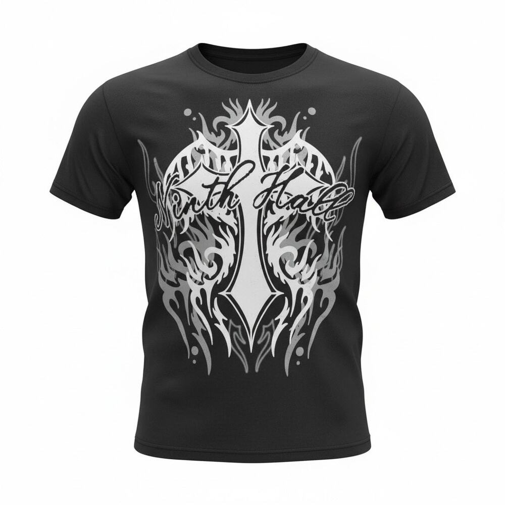 Ninth Hall Graphic T-Shirt Black Flame Cross Size S